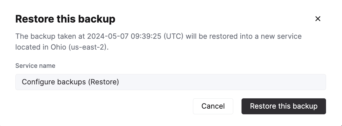 Restoring a backup in ClickHouse Cloud - Zoomed